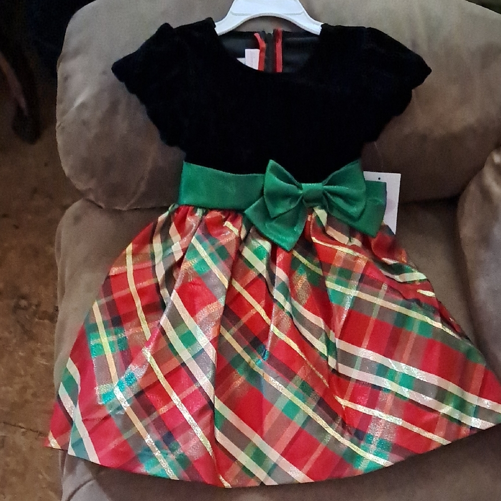 Bonnie Jean Red/Green Plaid Dress with Black Top